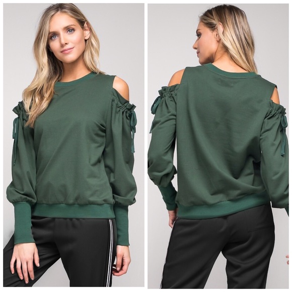 ❤️LAST 1! Puff Sleeve Cold Shoulder Sweatshirt - Picture 3 of 4